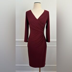 Lauren Ralph Lauren Jersey Dress with Side Ruching in Burgundy